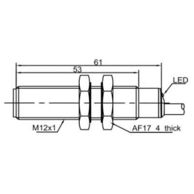 Датчик индуктивный LANBAO LR12XCF02LI4M резьбовой, монтаж - заподлицо, расстояние срабатывания - 2мм, соединение - кабель, материал корпуса - латунь никелированная, IP67