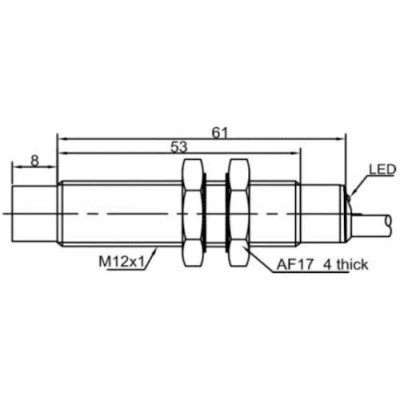 Датчик индуктивный LANBAO LR12XCN10DNCY резьбовой, монтаж - незаподлицо, расстояние срабатывания - 10мм, тип выходного сигнала - NPN NC, соединение - кабель 2м, материал корпуса - латунь никелированная, IP67