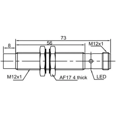 Датчик индуктивный LANBAO LR12XCN08ATOY-E2 резьбовой, монтаж - незаподлицо, расстояние срабатывания - 8мм, тип выходного сигнала - 2-х проводной NO, соединение - разъем M12, материал корпуса - латунь никелированная, IP67