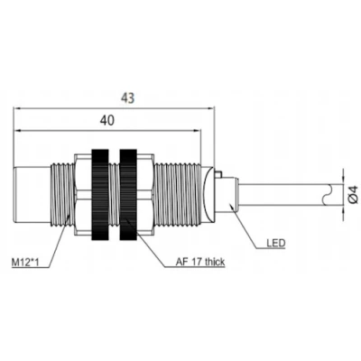 Датчик индуктивный LANBAO LR12XSBN04DPO резьбовой, монтаж - незаподлицо, расстояние срабатывания - 4мм, тип выходного сигнала - PNP NO, соединение - кабель 2м, материал корпуса - полибутилентерефталат, IP67