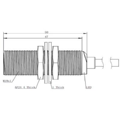 Датчик индуктивный LANBAO LR18EBF08DPCY резьбовой, монтаж - заподлицо, расстояние срабатывания - 8мм, тип выходного сигнала - PNP NC, соединение - кабель 2м, материал корпуса - медно-никелевый сплав, IP68