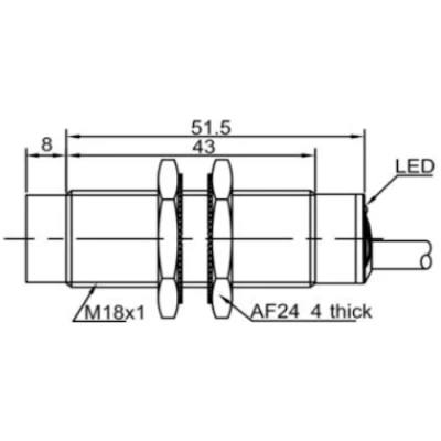 Датчик индуктивный LANBAO LR18XBN08DNOW1 резьбовой, монтаж - незаподлицо, расстояние срабатывания - 8мм, тип выходного сигнала - NPN NO, соединение - кабель 2м, материал корпуса - латунь никелированная, IP67