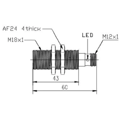 Датчик индуктивный LANBAO LR18XBF08DNCU-E2 резьбовой, монтаж - заподлицо, расстояние срабатывания - 8мм, тип выходного сигнала - NPN NC, соединение - разъем M12, материал корпуса - латунь никелированная, IP67