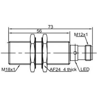 Датчик индуктивный LANBAO LR18XCF05SBO-E2 резьбовой, монтаж - заподлицо, расстояние срабатывания - 5мм, тип выходного сигнала - 2-х проводной NO, соединение - разъем M12, материал корпуса - латунь никелированная, IP67