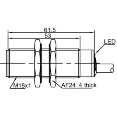 Датчик индуктивный LANBAO LR18XCF08ATOY резьбовой, монтаж - заподлицо, расстояние срабатывания - 8мм, тип выходного сигнала - 2-х проводной NO, соединение - кабель 2м, материал корпуса - латунь никелированная, IP67