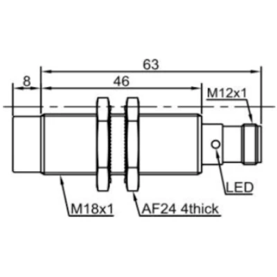Датчик индуктивный LANBAO LR18XBN08DPOW1-E2 резьбовой, монтаж - незаподлицо, расстояние срабатывания - 8мм, тип выходного сигнала - PNP NO, соединение - разъем M12, материал корпуса - латунь никелированная, IP67
