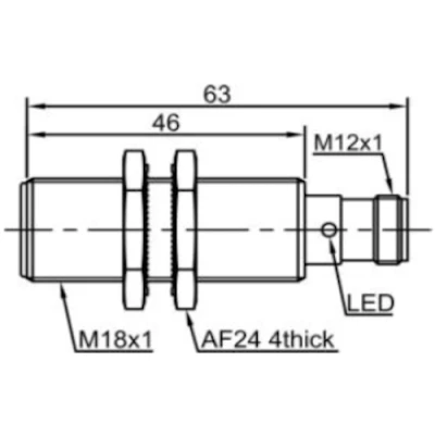 Датчик индуктивный LANBAO LR18XBF05DNCW1-E2 резьбовой, монтаж - заподлицо, расстояние срабатывания - 5мм, тип выходного сигнала - NPN NC, соединение - разъем M12, материал корпуса - латунь никелированная, IP67