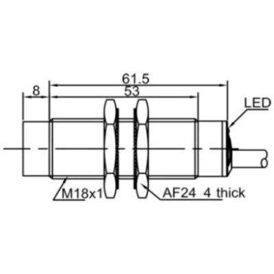 Датчик индуктивный LANBAO LR18XCN08LUM резьбовой, монтаж - незаподлицо, расстояние срабатывания - 8мм, соединение - кабель, материал корпуса - латунь никелированная, IP67