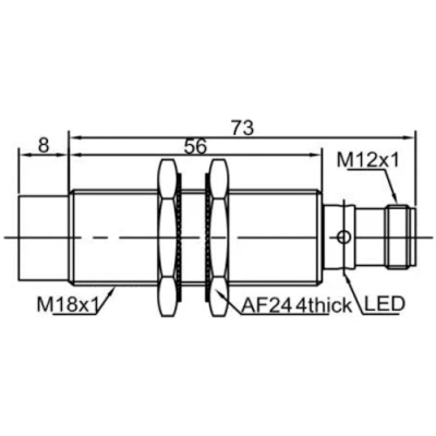 Датчик индуктивный LANBAO LR18XCN08LIM-E2 резьбовой, монтаж - незаподлицо, расстояние срабатывания - 8мм, соединение - разъем M12, материал корпуса - латунь никелированная, IP67