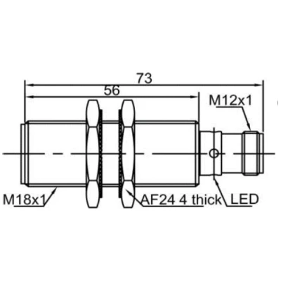 Датчик индуктивный LANBAO LR18XCF05LIUM-E2 резьбовой, монтаж - заподлицо, расстояние срабатывания - 5мм, соединение - разъем M12, материал корпуса - латунь никелированная, IP67