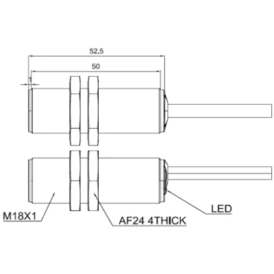 Датчик индуктивный LANBAO LR18XBF08DPOYP резьбовой, монтаж - заподлицо, расстояние срабатывания - 8мм, тип выходного сигнала - PNP NO, соединение - кабель 2м, материал корпуса - латунь никелированная, IP68/69K