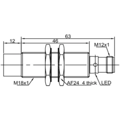 Датчик индуктивный LANBAO LR18XBN12DPRY-E2 резьбовой, монтаж - незаподлицо, расстояние срабатывания - 12мм, тип выходного сигнала - PNP NO+NC, соединение - разъем M12, материал корпуса - латунь никелированная, IP67