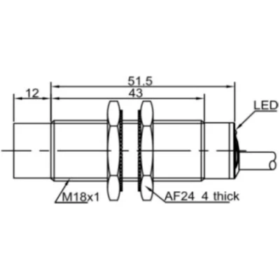 Датчик индуктивный LANBAO LR18XBN12DPRY резьбовой, монтаж - незаподлицо, расстояние срабатывания - 12мм, тип выходного сигнала - PNP NO+NC, соединение - кабель 2м, материал корпуса - латунь никелированная, IP67