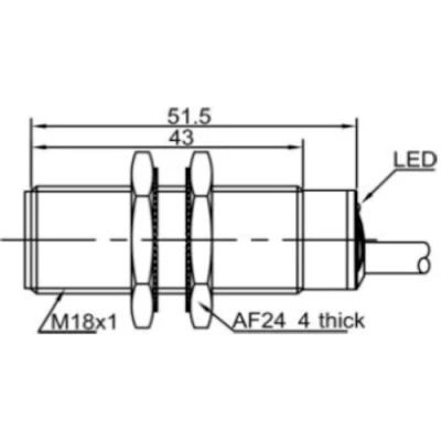 Датчик индуктивный LANBAO LR18XBF08DPOY-5M резьбовой, монтаж - заподлицо, расстояние срабатывания - 8мм, тип выходного сигнала - PNP NO, соединение - кабель 5м, материал корпуса - латунь никелированная, IP67