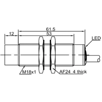 Датчик индуктивный LANBAO LR18XCN12ATCY резьбовой, монтаж - незаподлицо, расстояние срабатывания - 12мм, тип выходного сигнала - 2-х проводной NC, соединение - кабель 2м, материал корпуса - латунь никелированная, IP67