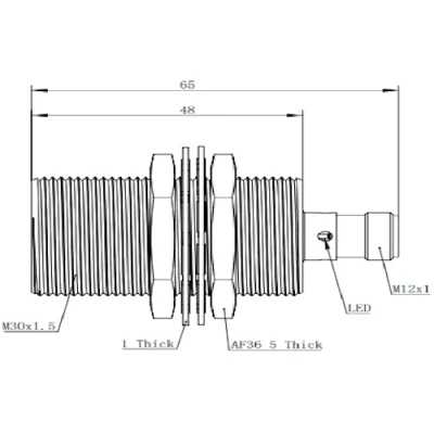 Датчик индуктивный LANBAO LR30EBF15DNCY-E2 резьбовой, монтаж - заподлицо, расстояние срабатывания - 15мм, тип выходного сигнала - NPN NC, соединение - разъем M12, материал корпуса - медно-никелевый сплав, IP68