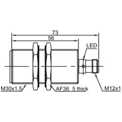 Датчик индуктивный LANBAO LR30XCF10ATC-E2 резьбовой, монтаж - заподлицо, расстояние срабатывания - 10мм, тип выходного сигнала - 2-х проводной NC, соединение - разъем M12, материал корпуса - латунь никелированная, IP67