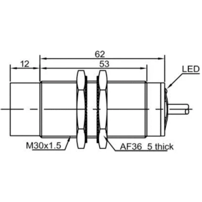 Датчик индуктивный LANBAO LR30XCN15LIM резьбовой, монтаж - незаподлицо, расстояние срабатывания - 15мм, соединение - кабель, материал корпуса - латунь никелированная, IP67