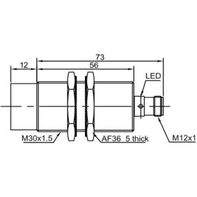 Датчик индуктивный LANBAO LR30XCN15LIM-E2 резьбовой, монтаж - незаподлицо, расстояние срабатывания - 15мм, соединение - разъем M12, материал корпуса - латунь никелированная, IP67