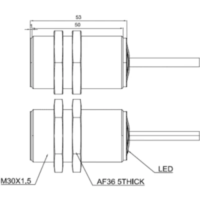 Датчик индуктивный LANBAO LR30XBF15DPOYP резьбовой, монтаж - заподлицо, расстояние срабатывания - 15мм, тип выходного сигнала - PNP NO, соединение - кабель 2м, материал корпуса - латунь никелированная, IP68/69K
