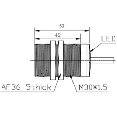 Датчик индуктивный LANBAO LR30XBF15DNCU резьбовой, монтаж - заподлицо, расстояние срабатывания - 15мм, тип выходного сигнала - NPN NC, соединение - кабель 2м, материал корпуса - латунь никелированная, IP67