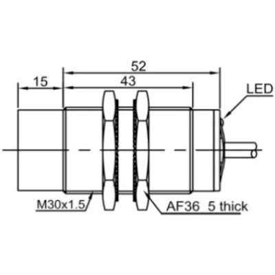 Датчик индуктивный LANBAO LR30XBN22DPRY резьбовой, монтаж - незаподлицо, расстояние срабатывания - 22мм, тип выходного сигнала - PNP NO+NC, соединение - кабель 2м, материал корпуса - латунь никелированная, IP67