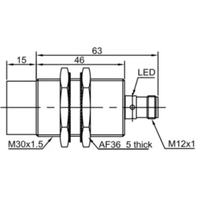 Датчик индуктивный LANBAO LR30XBN22DLOY-E2 резьбовой, монтаж - незаподлицо, расстояние срабатывания - 22мм, тип выходного сигнала - 2-х проводной NO, соединение - разъем M12, материал корпуса - латунь никелированная, IP67