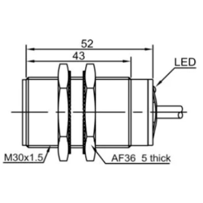 Датчик индуктивный LANBAO LR30XBF15DPRY резьбовой, монтаж - заподлицо, расстояние срабатывания - 15мм, тип выходного сигнала - PNP NO+NC, соединение - кабель 2м, материал корпуса - латунь никелированная, IP67