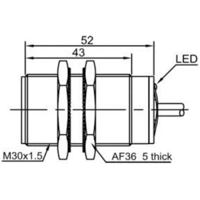 Датчик индуктивный LANBAO LR30XBF15DPOY-5M резьбовой, монтаж - заподлицо, расстояние срабатывания - 15мм, тип выходного сигнала - PNP NO, соединение - кабель 5м, материал корпуса - латунь никелированная, IP67