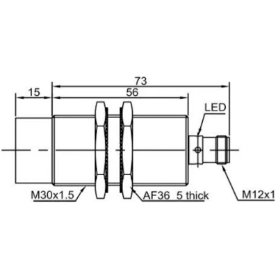 Датчик индуктивный LANBAO LR30XCN40DNCY-E2 резьбовой, монтаж - незаподлицо, расстояние срабатывания - 40мм, тип выходного сигнала - NPN NC, соединение - разъем M12, материал корпуса - латунь никелированная, IP67