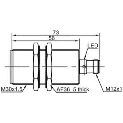 Датчик индуктивный LANBAO LR30XCF15SBOY-E2 резьбовой, монтаж - заподлицо, расстояние срабатывания - 15мм, тип выходного сигнала - 2-х проводной NO, соединение - разъем M12, материал корпуса - латунь никелированная, IP67