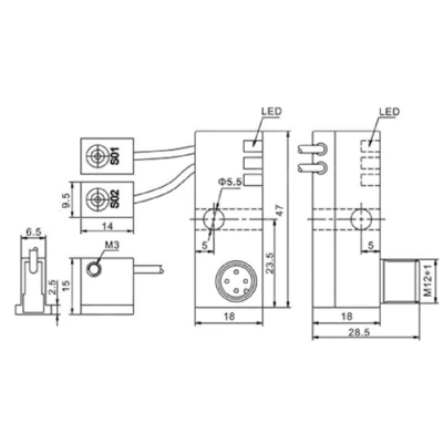 Датчик индуктивный LANBAO LT20SN02DPOA-E2 1001 прямоугольный, монтаж - незаподлицо, тип выходного сигнала - PNP NO+NO, соединение - разъем M12, материал корпуса - полиамид PA66, IP67