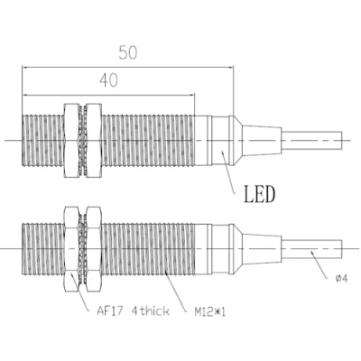 Датчик магнитный LANBAO FN12DPO цилиндрический, монтаж - заподлицо, расстояние срабатывания - 12мм, тип выходного сигнала - PNP NO, соединение - кабель PVC 2 м, материал корпуса - латунь никелированная, IP67