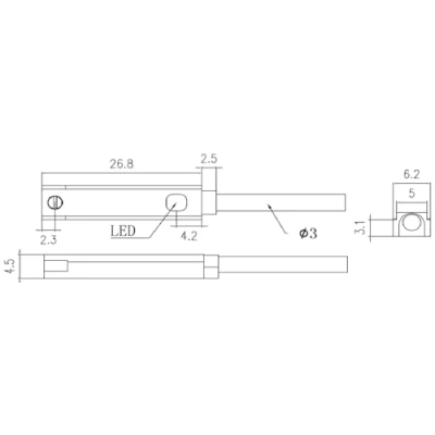 Датчик магнитный LANBAO FT07DPO прямоугольный, тип выходного сигнала - PNP NO, соединение - кабель PVC 2м, материал корпуса - полибутилентерефталат, IP67