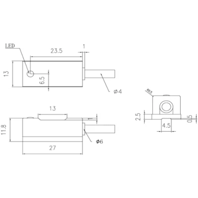 Датчик магнитный LANBAO FT52DLO прямоугольный, монтаж - заподлицо, тип выходного сигнала - 2-х проводной NO, соединение - кабель PVC 2м, материал корпуса - полибутилентерефталат, IP67