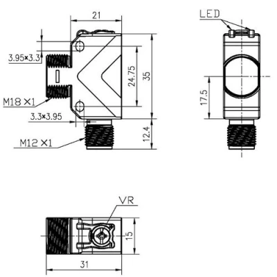 Датчики оптические LANBAO PSR-E2, гибридный корпус, диффузные, питание - 12-24В, разъем M12, IP67, расстояние срабатывания - 100-300мм, материал корпуса - пластик