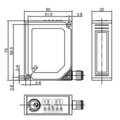 Датчик оптический LANBAO PTB-YC200DFBT3-E5, прямоугольный корпус, диффузный, выход PNP/NPN, питание - 12-24В, разъем M12 5-pin, IP67, расстояние срабатывания - 2000мм, материал корпуса - пластик