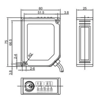Датчики оптические LANBAO PTB, прямоугольный корпус, диффузные, питание - 12-24В, кабель 2м, IP67, расстояние срабатывания - 2000мм, материал корпуса - пластик