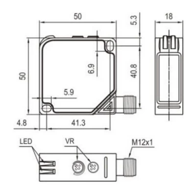 Датчики оптические LANBAO PTE-E5, прямоугольный корпус, диффузные, выход реле, питание - 24-240В, разъем M12, IP67, расстояние срабатывания - 300-2000мм, материал корпуса - пластик