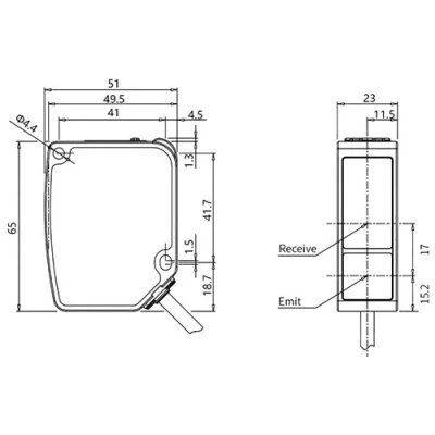 Датчик смещения лазерный LANBAO PDA-CR50DGRM, рабочая дистанция - 50мм, диапазон измерения - 15мм, кабель PVC 2м, корпус - алюминий, IP67