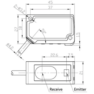 Датчик смещения лазерный LANBAO PDE-CR30TGIU, рабочая дистанция - 30мм, диапазон измерения - 5мм, кабель композитный 2м, корпус - цинковый сплав, IP65