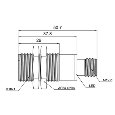 Датчик ультразвуковой LANBAO UR18-CC15DPH-E2, расстояние срабатывания - 20-150мм, тип выходного сигнала - PNP, разъем M12 4-pin, корпус - латунь никелированная, IP67