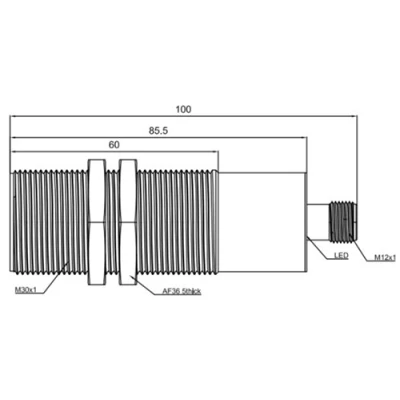 Датчик ультразвуковой LANBAO UR30-CC50DU10S-E5, расстояние срабатывания - 50-500мм, разъем M12 5-pin, корпус - латунь никелированная