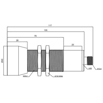 Датчик ультразвуковой LANBAO UR30-CM4DI-E2, расстояние срабатывания - 200-4000мм, разъем M12 4-pin, корпус - латунь никелированная, IP67