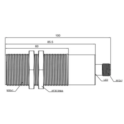 Датчик ультразвуковой LANBAO UR30-CM2DPB-E2, расстояние срабатывания - 180-2000мм, тип выходного сигнала - PNP, разъем M12 4-pin, корпус - латунь никелированная, IP67