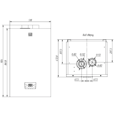 Котел газовый Лемакс PRIME-V55 HO настенный одноконтурный, мощность - 55кВт, камера - закрытая