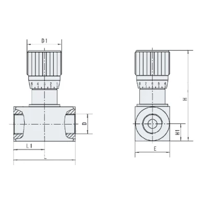 Дроссель двунаправленный LSQ L G12-G1/2″ Ду15 Ру315 условный проход 12 мм, присоединение внутренняя резьба, корпус - сталь, уплотнение - NBR
