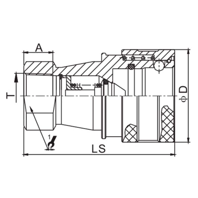 Розетка БРС LSQ KZF Дн5х1/8″ Ру138, присоединение внутренняя резьба G1/8″, диаметр стыка Dn5, корпус - нержавеющая сталь, уплотнение NBR, ISO 7241-B