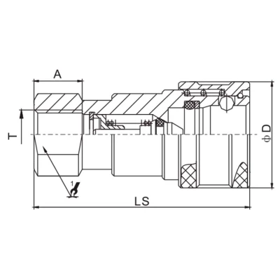 Розетка БРС LSQ S2 Дн6.3х1/4″ Ру345, присоединение внутренняя резьба NPT1/4″, диаметр стыка Dn6.3, корпус - сталь, уплотнение NBR, ISO 7241-B