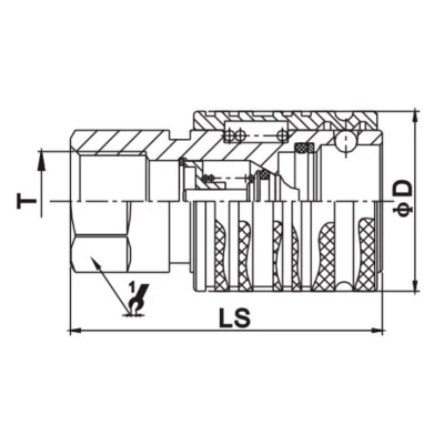 Розетка БРС LSQ S5 Дн12.5х1/2″ Ру207, присоединение внутренняя резьба G1/2″, диаметр стыка Dn12.5, корпус - сталь, уплотнение NBR, ISO 5675